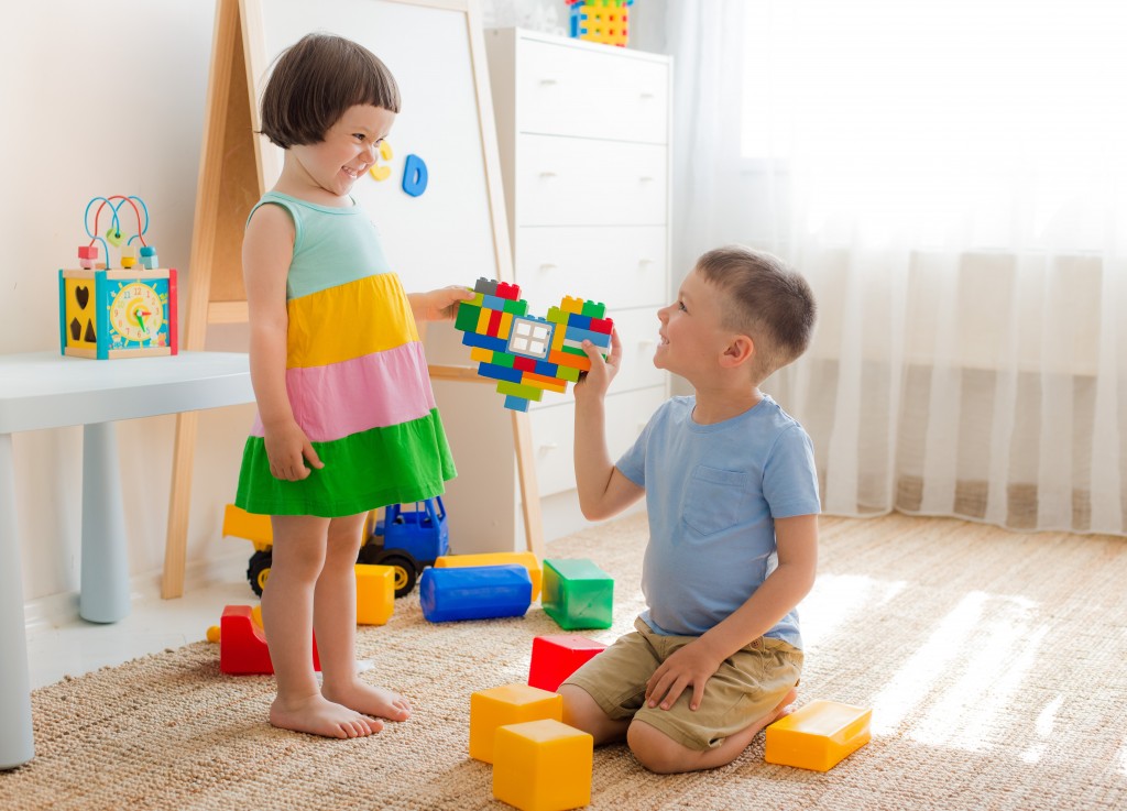 Alex and Lyndon Playing with Toy Blocks  Kids Learn that Sharing is Caring  